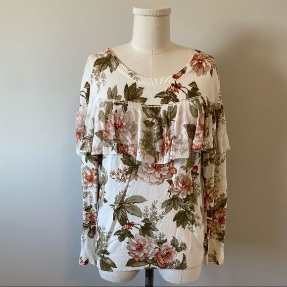 Anthropologie Harlyn Ritchie Floral Ruffle Sweater - Picture 6 of 16